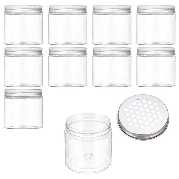 Uxcell Empty Scent Beads Container, Air Freshener Tin Round Refillable Spice Containers with Hollow Lid Clear Jar Sample 10Pcs & 6.8oz/200ml-Fitting For(Aromatherapy Gel/Scent/Storage)