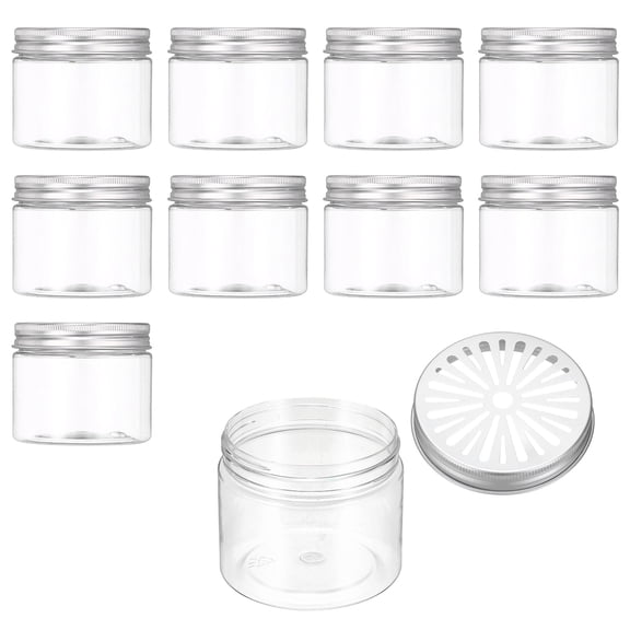 Uxcell Empty Scent Beads Container, Air Freshener Tin Round Refillable Spice Containers with Hollow Lid Plastic Jar Sample 10Pcs & 5.1oz/150ml-Fitting For(Aromatherapy Gel/Scent/Storage)