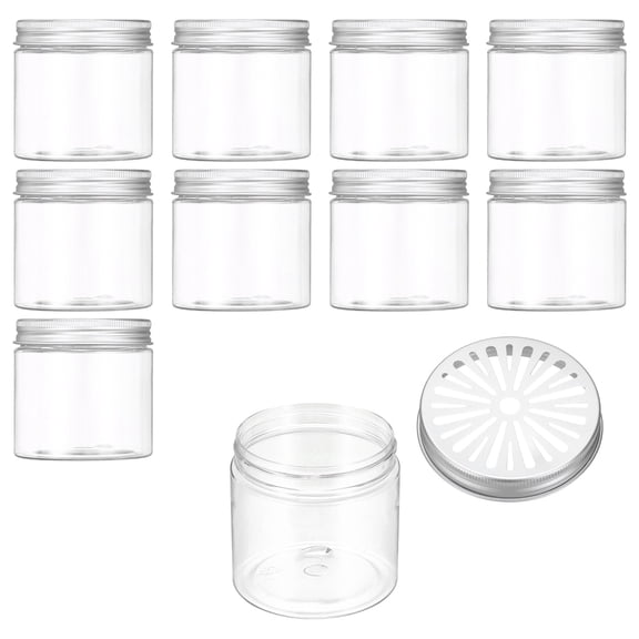 Uxcell Empty Scent Beads Container, Air Freshener Tin Round Refillable Spice Containers with Hollow Lid Plastic Jar Sample 10Pcs & 6.8oz/200ml-Fitting For(Aromatherapy Gel/Scent/Storage)
