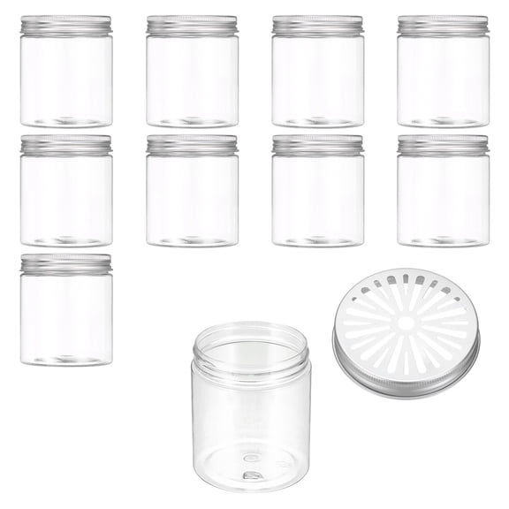 Uxcell Empty Scent Beads Container, Air Freshener Tin Round Refillable Spice Containers with Hollow Lid Plastic Jar Sample 10Pcs & 8.5oz/250ml-Fitting For(Aromatherapy Gel/Scent/Storage)