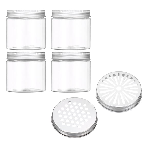 Uxcell Empty Scent Beads Container, Air Freshener Tin Round Refillable Spice Containers with Hollow Lid Plastic Jar Sample 4Pcs & 6.8oz/200ml-Fitting For(Aromatherapy Gel/Scent/Storage)