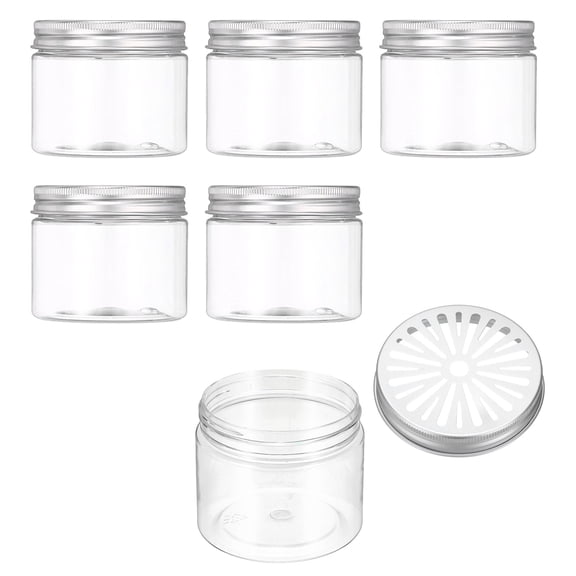 Uxcell Empty Scent Beads Container, Air Freshener Tin Round Refillable Spice Containers with Hollow Lid Plastic Jar Sample 6Pcs & 5.1oz/150ml-Fitting For(Aromatherapy Gel/Scent/Storage)