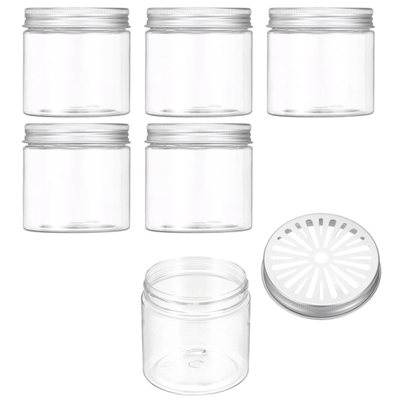 Uxcell Empty Scent Beads Container, Air Freshener Tin Round Refillable Spice Containers with Hollow Lid Plastic Jar Sample 6Pcs & 6.8oz/200ml-Fitting For(Aromatherapy Gel/Scent/Storage)