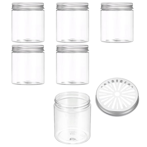Uxcell Empty Scent Beads Container, Air Freshener Tin Round Refillable Spice Containers with Hollow Lid Plastic Jar Sample 6Pcs & 8.5oz/250ml-Fitting For(Aromatherapy Gel/Scent/Storage)