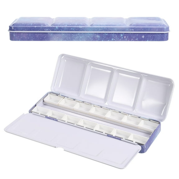 Uxcell Empty Watercolor Palette, Metal Watercolor Tin with 14pcs Full Pans Paint Box, Blue 14 Wells
