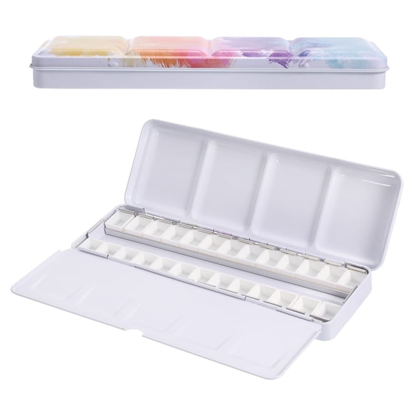 Uxcell Empty Watercolor Palette, Metal Watercolor Tin with 26pcs Half Pans Paint Box, Colorful 26 Wells