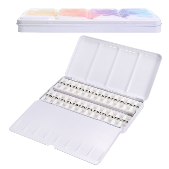 Uxcell Empty Watercolor Palette, Metal Watercolor Tin with 52pcs Half Pans Paint Box, Colorful 52 Wells