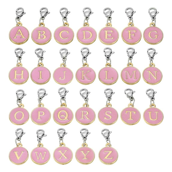 Uxcell Enamel Crochet Stitch Markers, 26 Pack Letter Metal Pendants Charm Knitting Markers Stitch Marker, Rose Red
