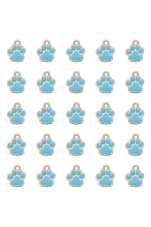 Enamel Paw Print Charm, Dog Paw Footprint Charms Cute Pet Animal Print Pendants Cat Beads (40Pcs, Metal, Blue/Gold) for DIY Pet Collar Necklace Bracelet Craft Jewelry Making