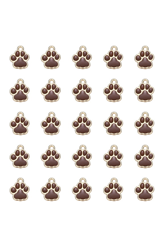 Enamel Paw Print Charm, Dog Paw Footprint Charms Cute Pet Animal Print Pendants Cat Beads (40Pcs, Metal, Brown/Gold) for DIY Pet Collar Necklace Bracelet Craft Jewelry Making