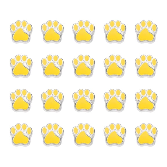 Uxcell Enamel Paw Print Charms, 20 Pcs Alloy Dog Cat Paw Pendant Beads Cute Animal Footprint Loose Large Hole Beads for DIY Jewelry Making Craft Bracelet Necklace,(Yellow)