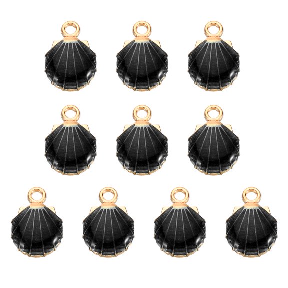 Uxcell Enamel Pendants, 10 Pack Shell Shape Mini Pendant for Jewelry Making DIY, Black