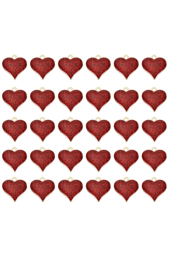 Enamel Pendants, 30 Pack Heart Shape Mini Pendant for Jewelry Making DIY, Red
