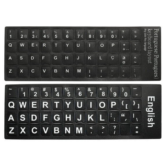 Uxcell English & Portuguese Keyboard Stickers Universal Keyboard Cover Frosted, Black Background White Lettering 2 Pack