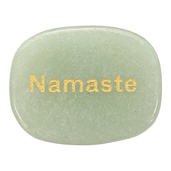 Uxcell Engraved Inspirational Stones, Natural Worry Stone Oval Crystal Thumb Rocks with Engraved Words for Women Stress Gifts, Green Aventurine-Namaste