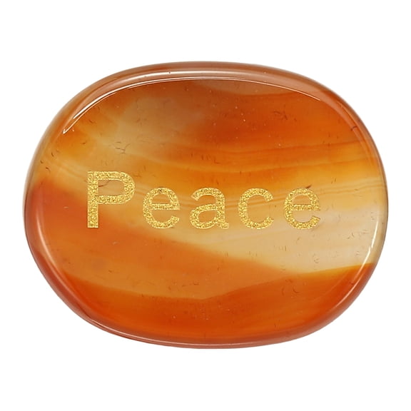 Uxcell Engraved Inspirational Stones, Natural Worry Stone Oval Crystal Thumb Rocks with Engraved Words for Women Stress Gifts, Red Agate (Peace)