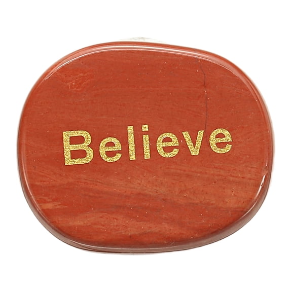 Uxcell Engraved Inspirational Stones, Natural Worry Stone Oval Crystal Thumb Rocks with Engraved Words for Women Stress Gifts, Red Jasper (Believe)