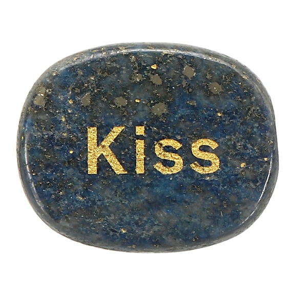 Uxcell Engraved Inspirational Stones, Natural Worry Stone Oval Crystal Thumb Rocks with Engraved Words for Women Stress Gifts, Sea Blue (Kiss)