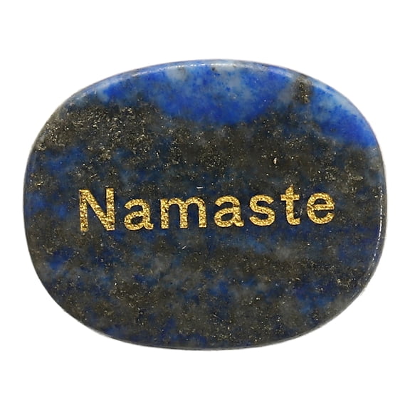 Uxcell Engraved Inspirational Stones, Natural Worry Stone Oval Crystal Thumb Rocks with Engraved Words for Women Stress Gifts, Sea Blue-Namaste