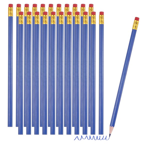 Uxcell Erasable Colored Pencils, 24 Pcs Oil Color Pencils with Erasers Hexagonal Rod Wooden Colored Pencils for Tests Marking Grading Art Painting, Dark Blue
