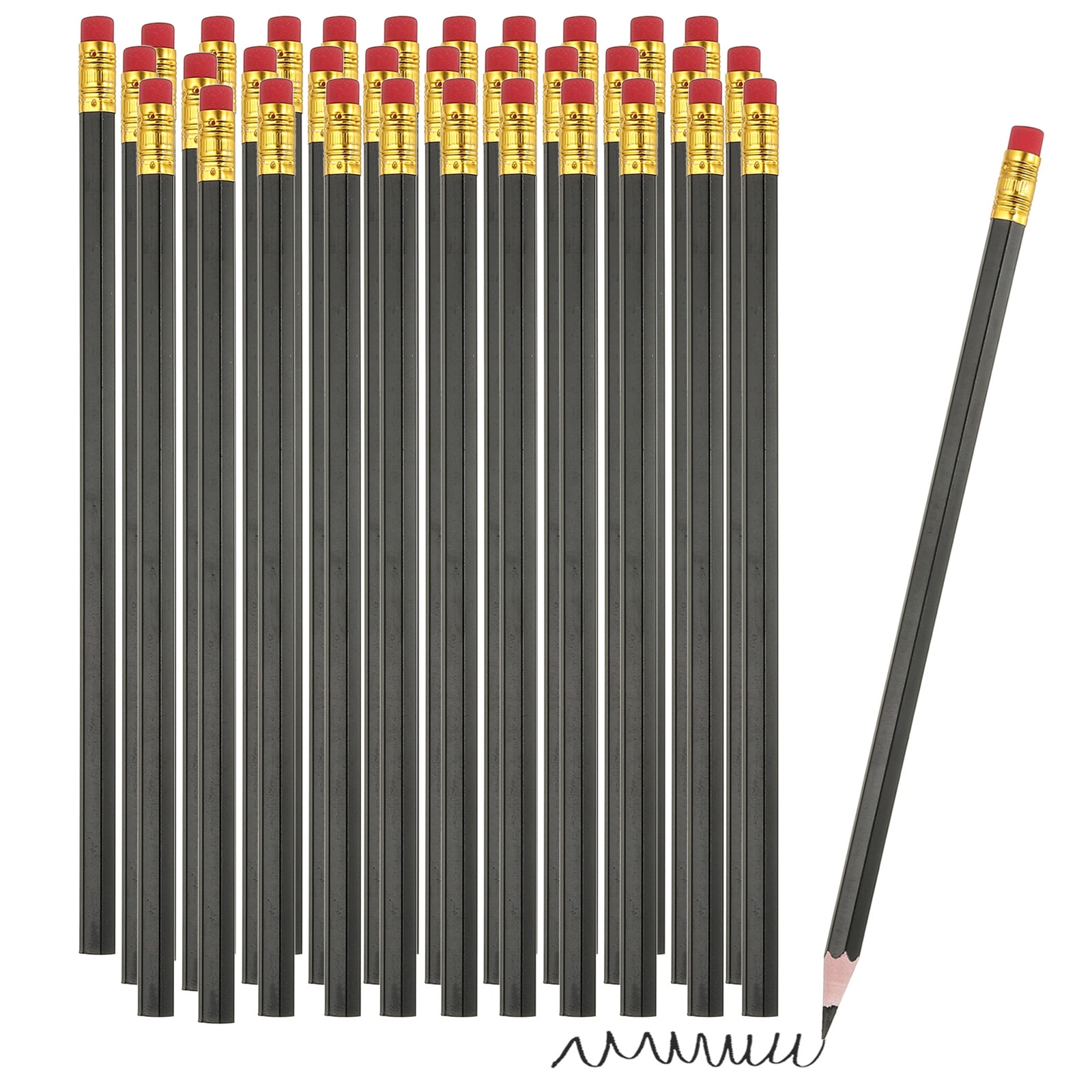 Uxcell Erasable Colored Pencils, 36 Pcs Oil Color Pencils with Erasers Hexagonal Rod Wooden Colored Pencils for Tests Marking Grading Art Painting, Black