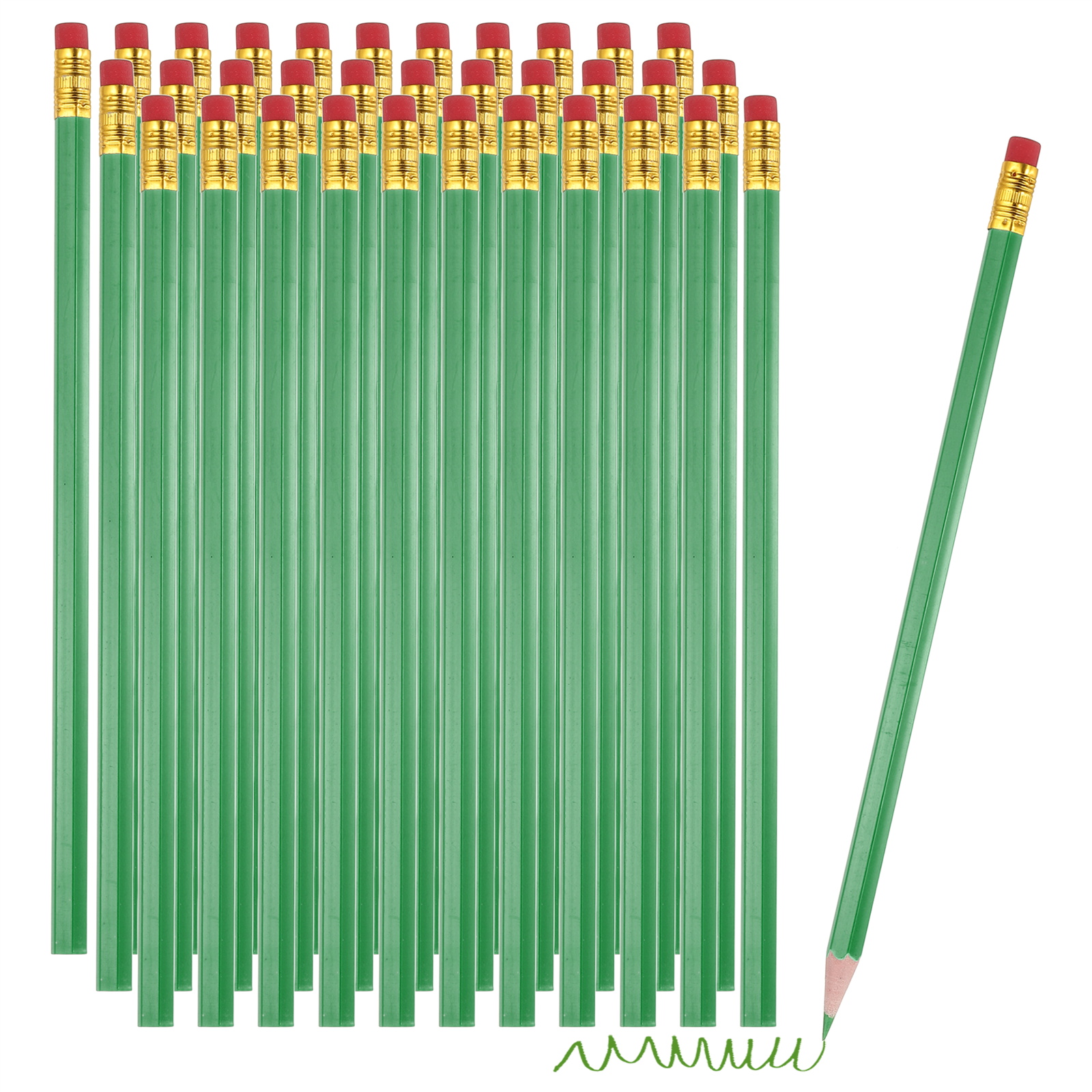 Uxcell Erasable Colored Pencils, 36 Pcs Oil Color Pencils with Erasers Hexagonal Rod Wooden Colored Pencils for Tests Marking Grading Art Painting, Green