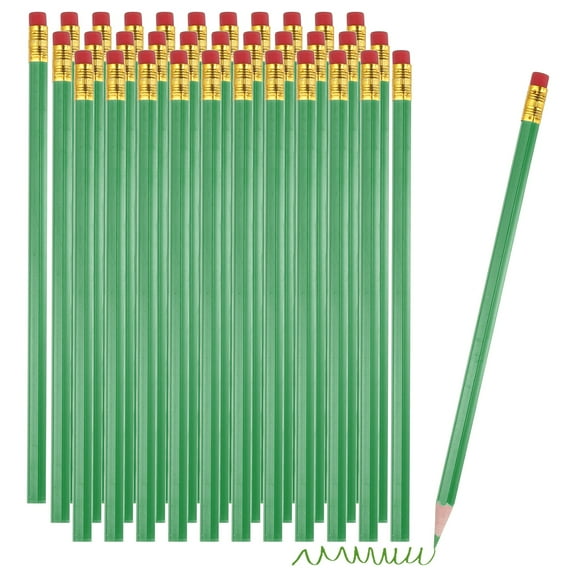Uxcell Erasable Colored Pencils, 36 Pcs Oil Color Pencils with Erasers Hexagonal Rod Wooden Colored Pencils for Tests Marking Grading Art Painting, Green