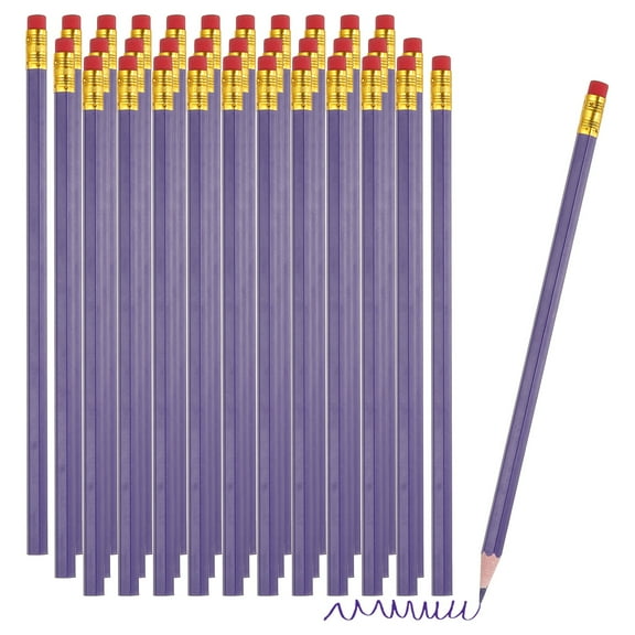 Uxcell Erasable Colored Pencils, 36 Pcs Oil Color Pencils with Erasers Hexagonal Rod Wooden Colored Pencils for Tests Marking Grading Art Painting, Purple