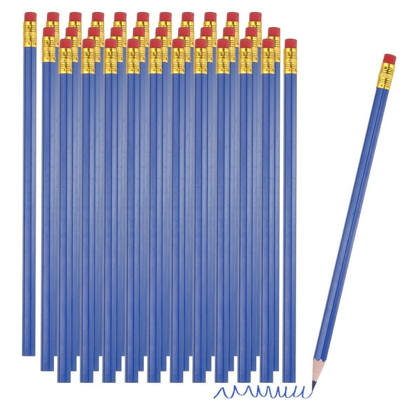 Uxcell Erasable Colored Pencils, 48 Pcs Oil Color Pencils with Erasers Hexagonal Rod Wooden Colored Pencils for Tests Marking Grading Art Painting, Dark Blue