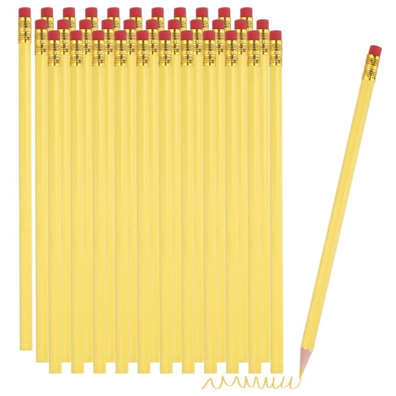 Uxcell Erasable Colored Pencils, 48 Pcs Oil Color Pencils with Erasers Hexagonal Rod Wooden Colored Pencils for Tests Marking Grading Art Painting, Yellow