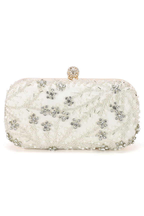 Evening Bags Clutch Purses for Women Formal, Bridal Purses Rhinestone Handbags Shoulder Bag with Chain Sparkly for Wedding Bride Guest Party Cocktail Cream