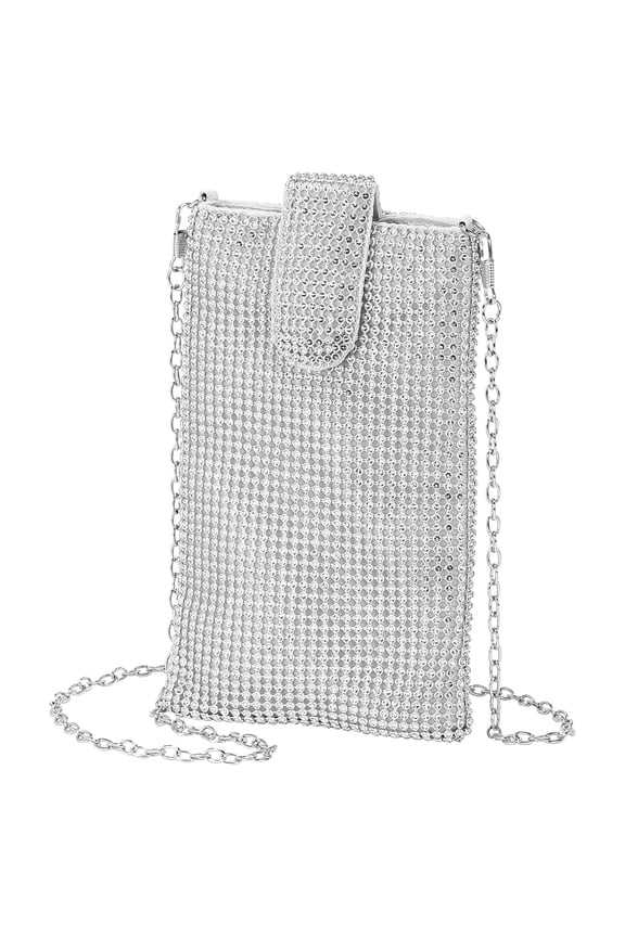 Evening Handbags Clutch Purses for Women, Crossbody Bag Crystal Rhinestone Purse Small Shoulder Bag Sparkly for Wedding Party Cocktail Silver