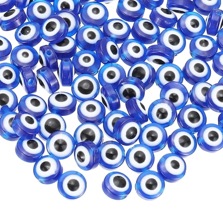 Uxcell Evil Eye Beads, 100 Pcs 8mm Flat Round Evil Eye Charm, Blue