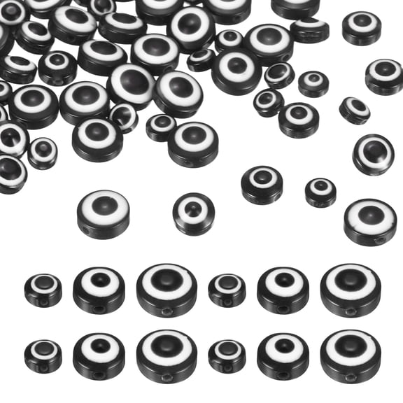 Uxcell Evil Eye Beads, 150 Pcs 6mm/8mm/13mm Resin Flat Round Evil Eye Charm for Jewelry Making DIY Bracelet Earring Necklace Craft, Black