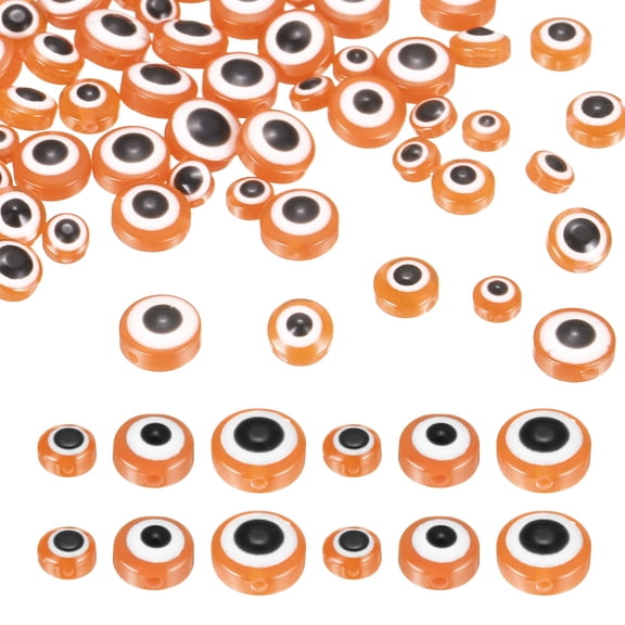 Uxcell Evil Eye Beads, 150 Pcs 6mm/8mm/19mm Resin Flat Round Evil Eye Charm for Jewelry Making DIY Bracelet Earring Necklace Craft, Orange