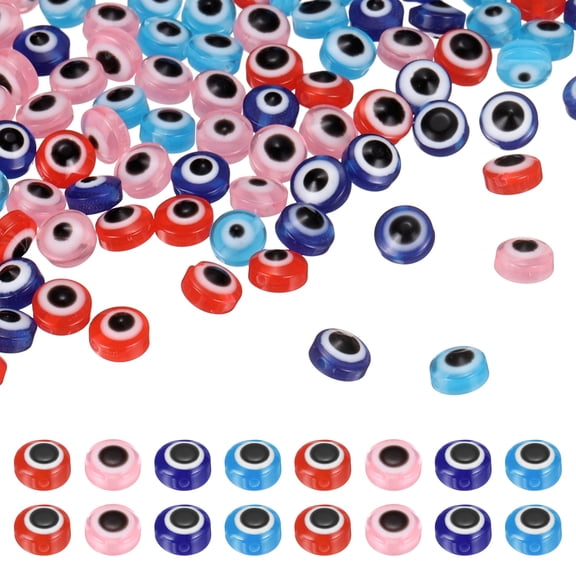 Uxcell Evil Eye Beads, 200 Pcs 6mm Resin Flat Round Evil Eye Charm for Jewelry Making DIY Bracelet Earring Necklace Craft, Pink/Light Blue/Red/Blue