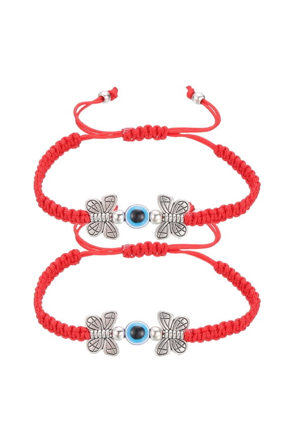 Evil Eye Lucky Bracelets, Handmade Braided Rope String Adjustable Protection Bracelets, Minimalist Jewelry for Women Men Friend (Butterfly Style, Red)