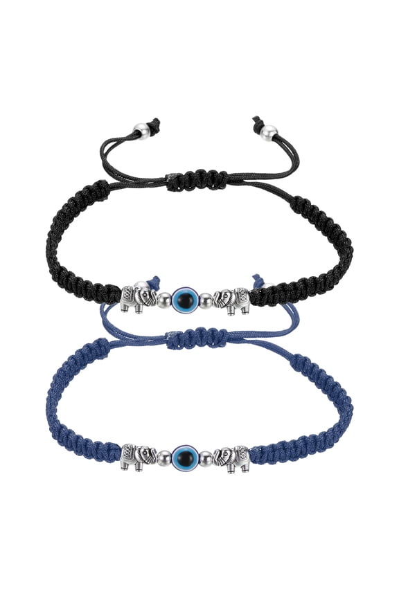 Evil Eye Lucky Bracelets, Handmade Braided Rope String Adjustable  Protection Bracelets, Minimalist Jewelry for Women Men Friend (Elephant Style, Black/Blue)