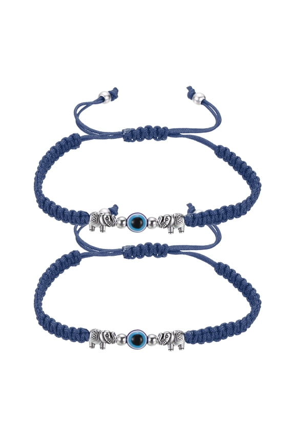 Evil Eye Lucky Bracelets, Handmade Braided Rope String Adjustable Protection Bracelets, Minimalist Jewelry for Women Men Friend (Elephant Style, Blue)