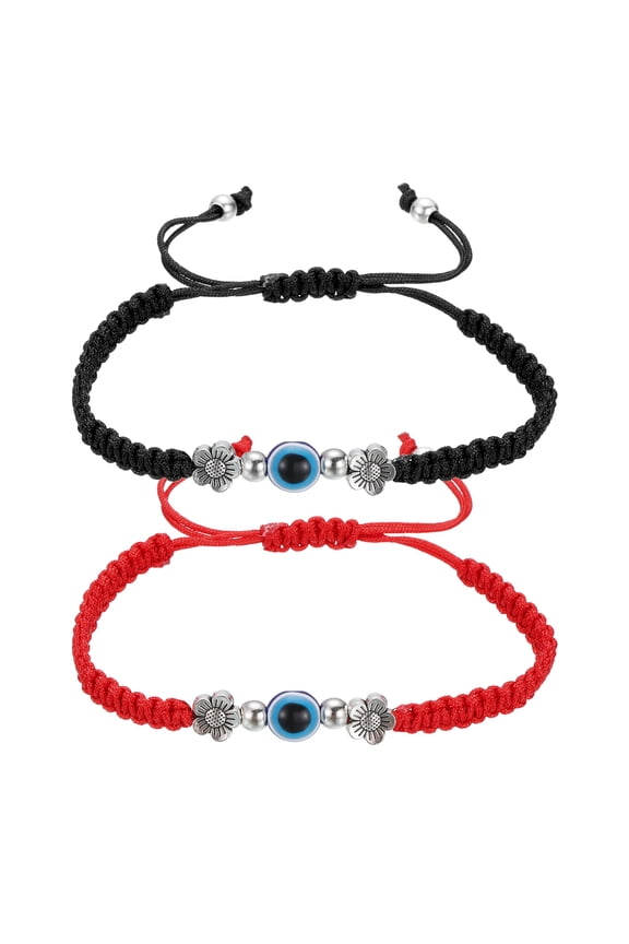 Evil Eye Lucky Bracelets, Handmade Braided Rope String Adjustable  Protection Bracelets, Minimalist Jewelry for Women Men Friend (Flower Style, Black/Red)