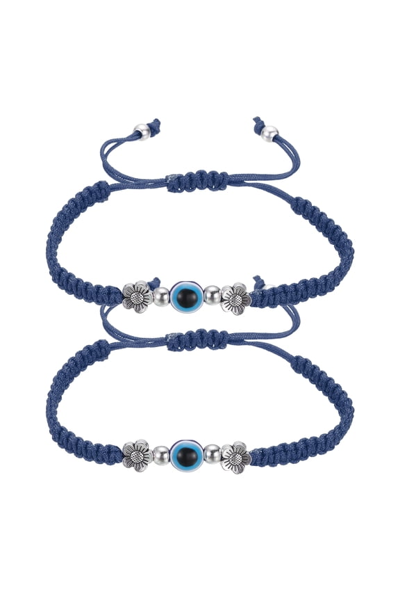 Evil Eye Lucky Bracelets, Handmade Braided Rope String Adjustable Protection Bracelets, Minimalist Jewelry for Women Men Friend (Flower Style, Blue)