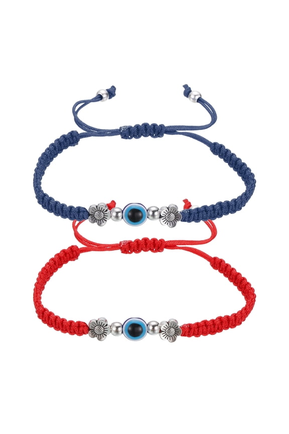 Evil Eye Lucky Bracelets, Handmade Braided Rope String Adjustable  Protection Bracelets, Minimalist Jewelry for Women Men Friend (Flower Style, Red/Blue)
