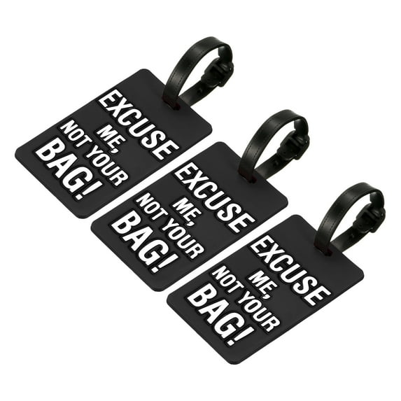 Uxcell Excuse Me, Not Your Bag Pattern Luggage Tag Identifier Card Holder Label Travel Bag Tag, Black 3 Pack