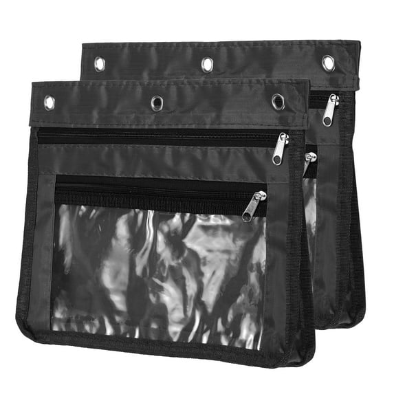 Uxcell Expandable Pencil Pouch for 3 Rings Binder, 2 Pack Oxford Cloth Zipper Binder Pouch Pencil Case Black
