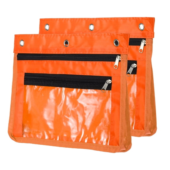 Uxcell Expandable Pencil Pouch for 3 Rings Binder, 2 Pack Oxford Cloth Zipper Binder Pouch Pencil Case Orange