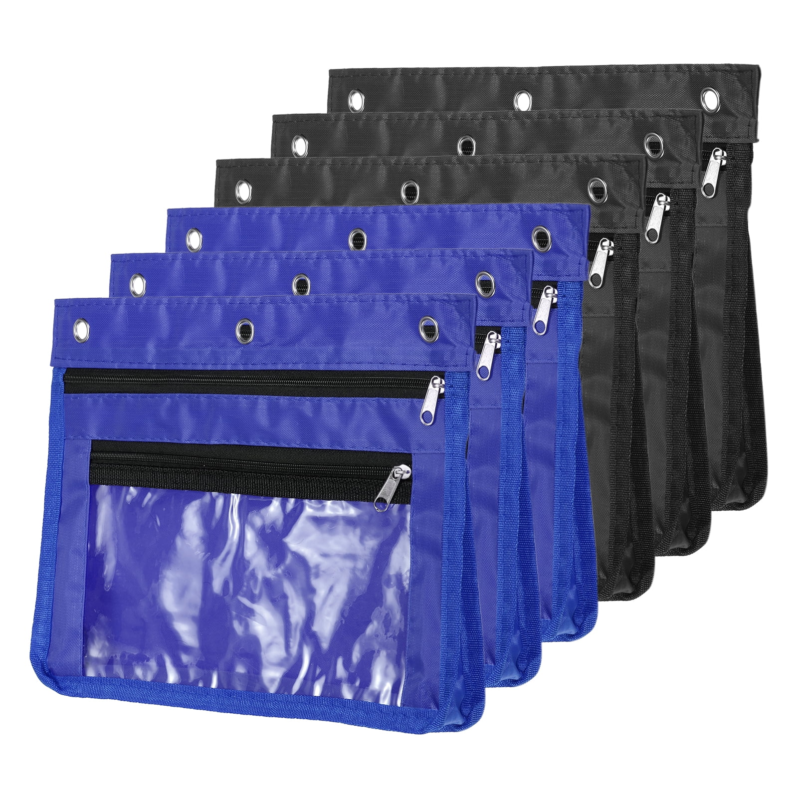 Uxcell Expandable Pencil Pouch for 3 Rings Binder, 6 Pack Oxford Cloth Zipper Binder Pouch Pencil Case Dark Blue/Black