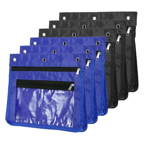 Uxcell Expandable Pencil Pouch for 3 Rings Binder, 6 Pack Oxford Cloth Zipper Binder Pouch Pencil Case Dark Blue/Black