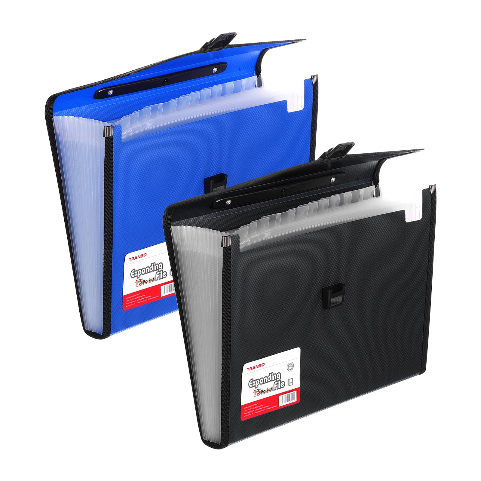 Uxcell Expanding File Folder, 2 Pcs 13 Pockets Accordion File Organizer, Black Blue