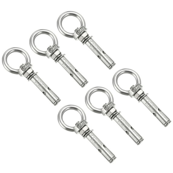 Uxcell Expansion Eye Bolt M6x50mm 304 Stainless Steel Shoulder Anchors Eyebolt Screw with Eye Ring Silver 6Pack
