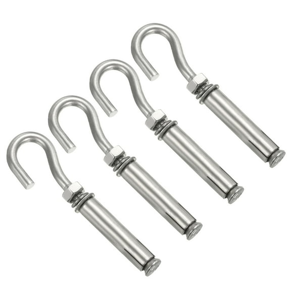 Uxcell Expansion Hook M6 304 Stainless Steel Concrete Wall Hook Open Cup Hooks Screw Hook Anchoring Silver 4 Pack